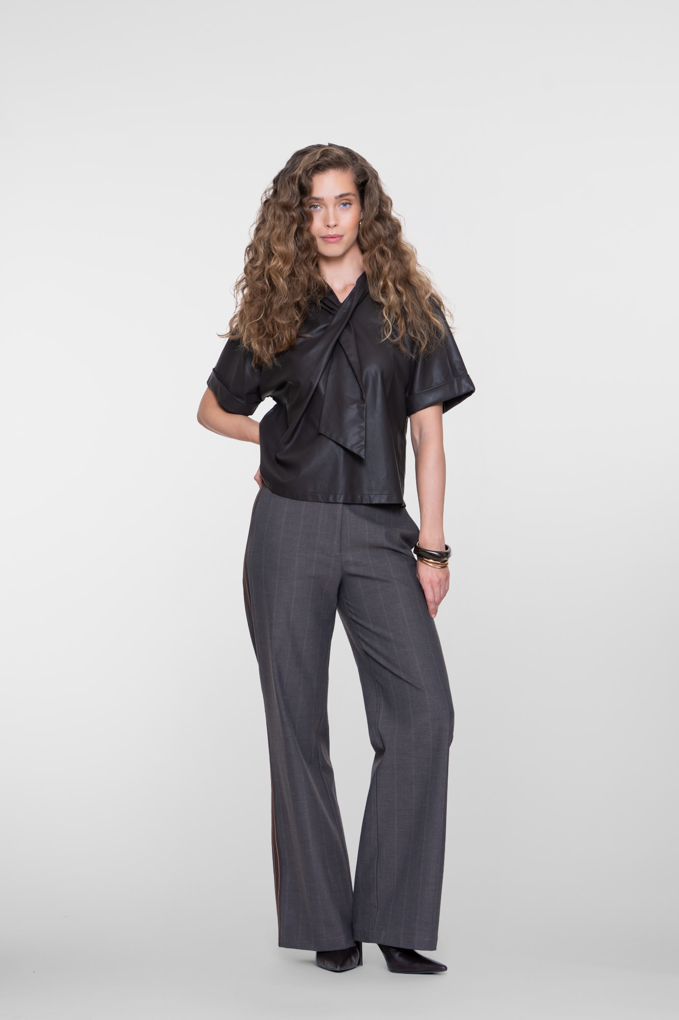 Geisha Wide leg pantalon met krijtstreep bruin