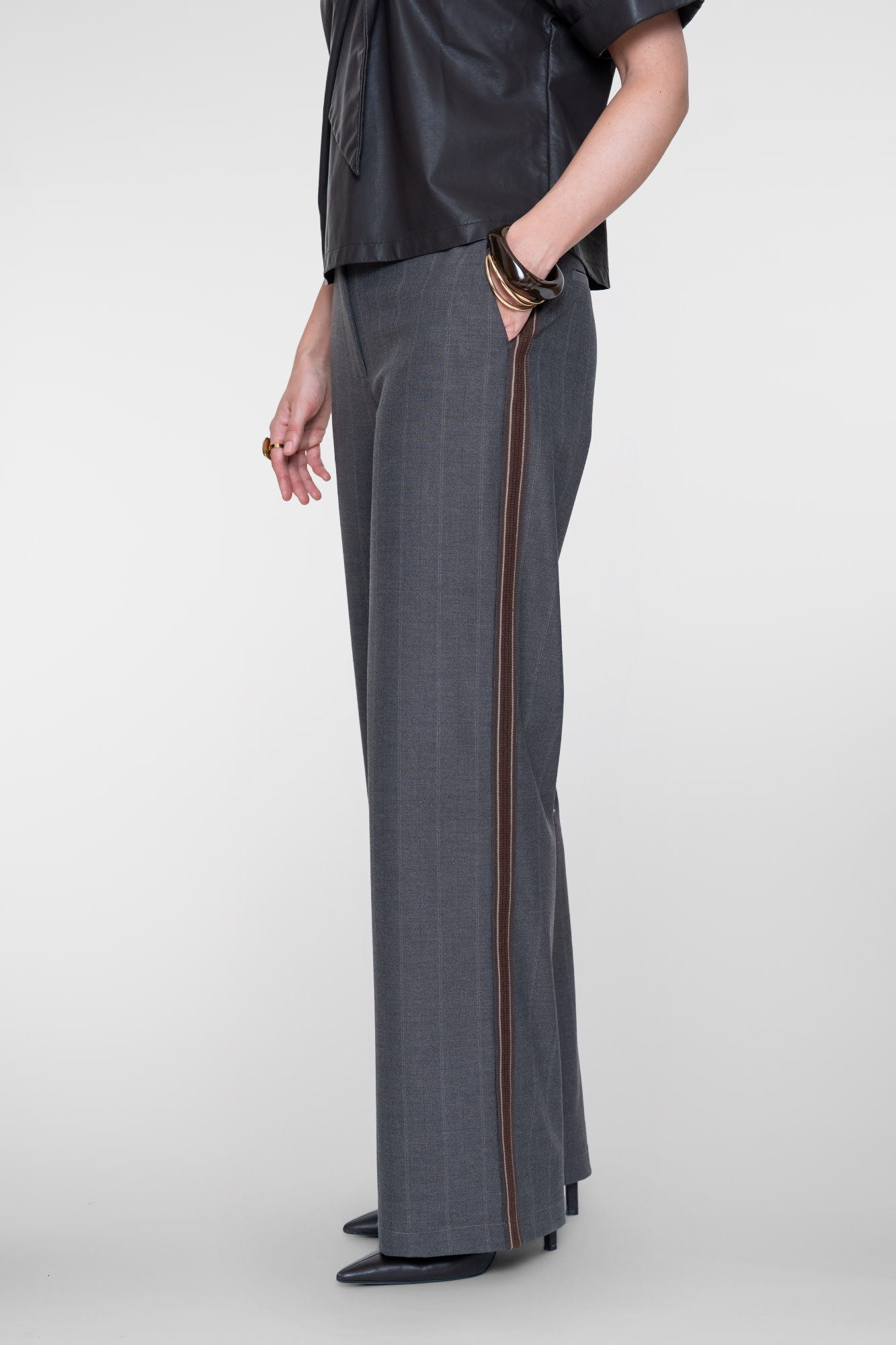 Geisha Wide leg pantalon met krijtstreep bruin