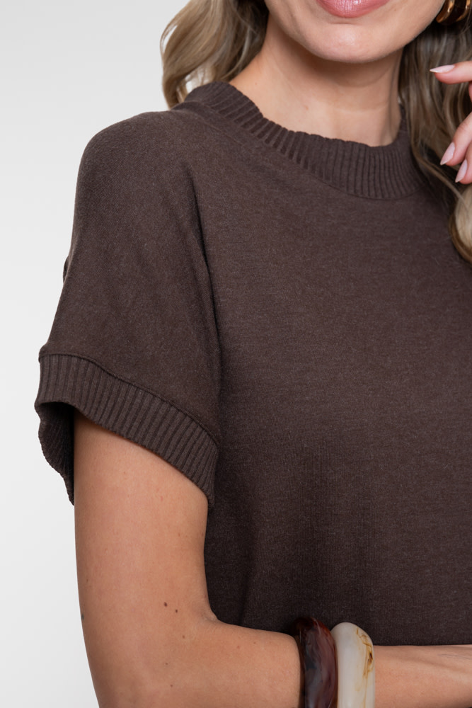 Geisha Gebreid T-shirt met rib bruin