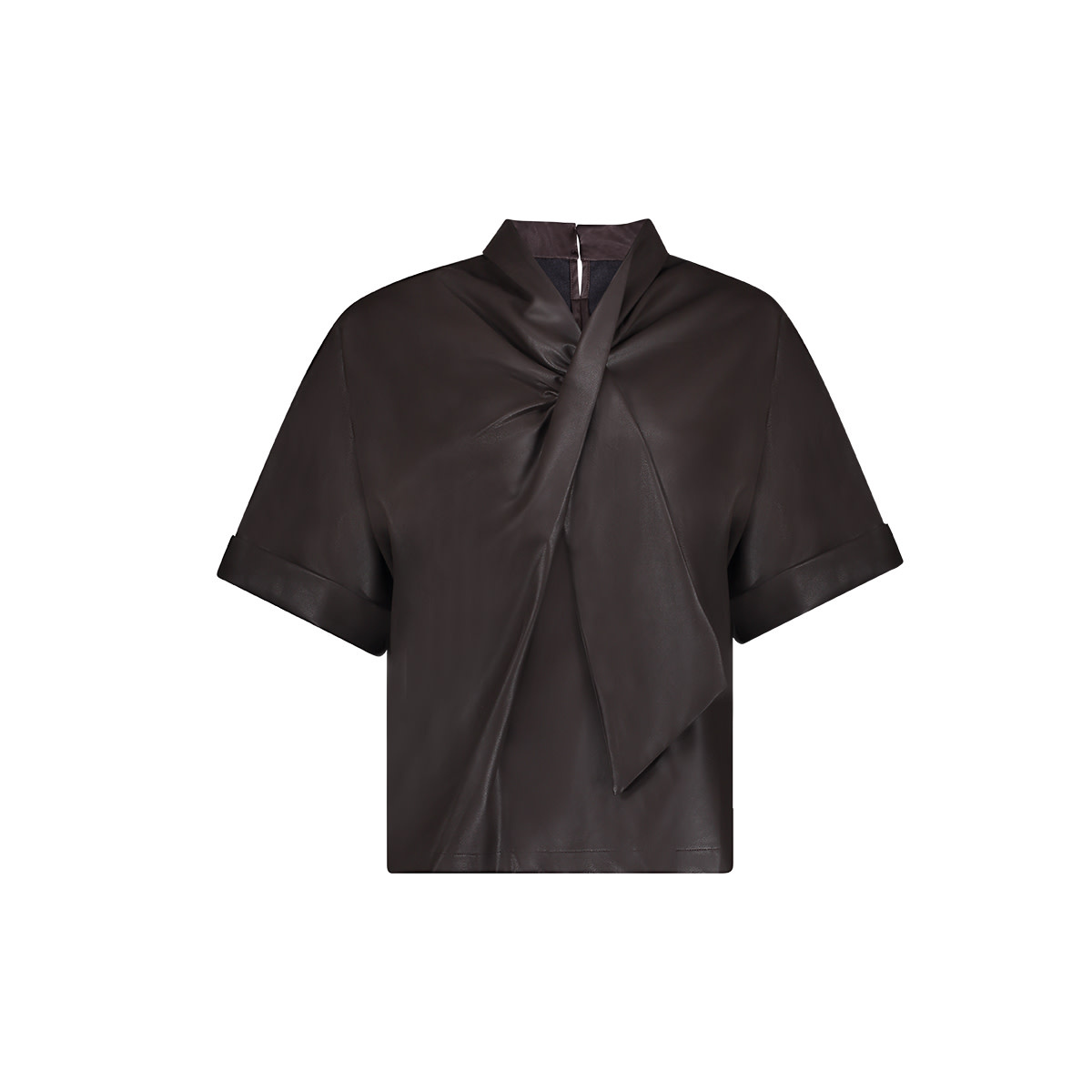 Geisha PU top met sjaaldetail bruin
