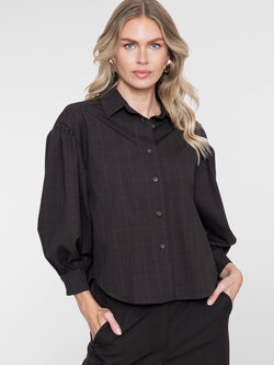 Geisha Blouse met fijne ruit en ballonmouwen bruin