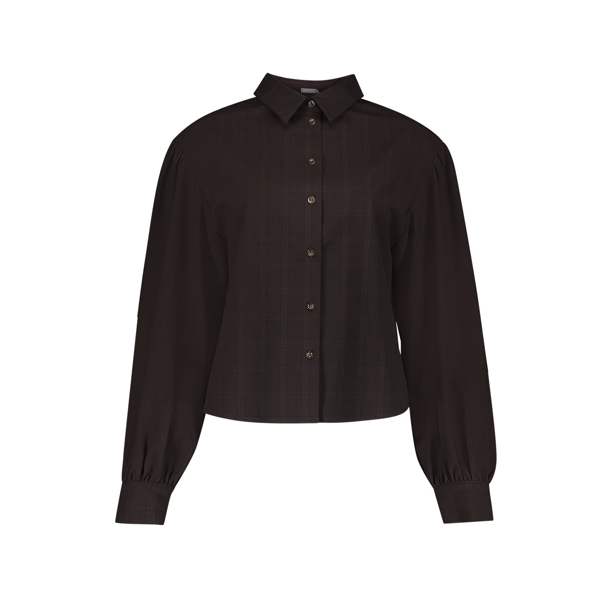 Geisha Blouse met fijne ruit en ballonmouwen bruin