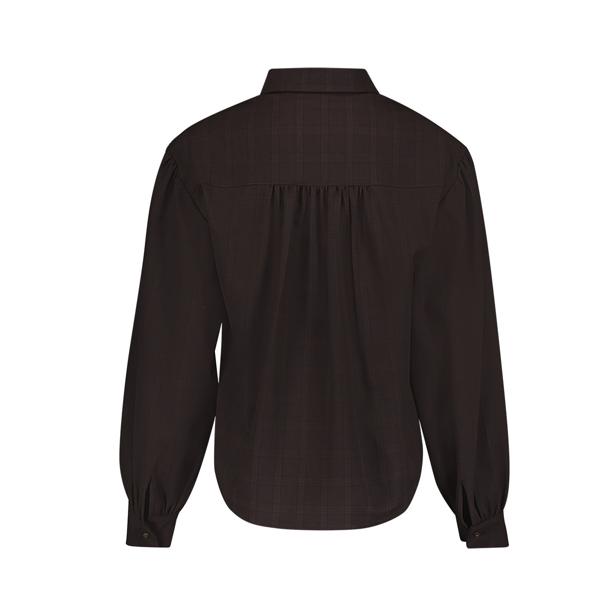 Geisha Blouse met fijne ruit en ballonmouwen bruin