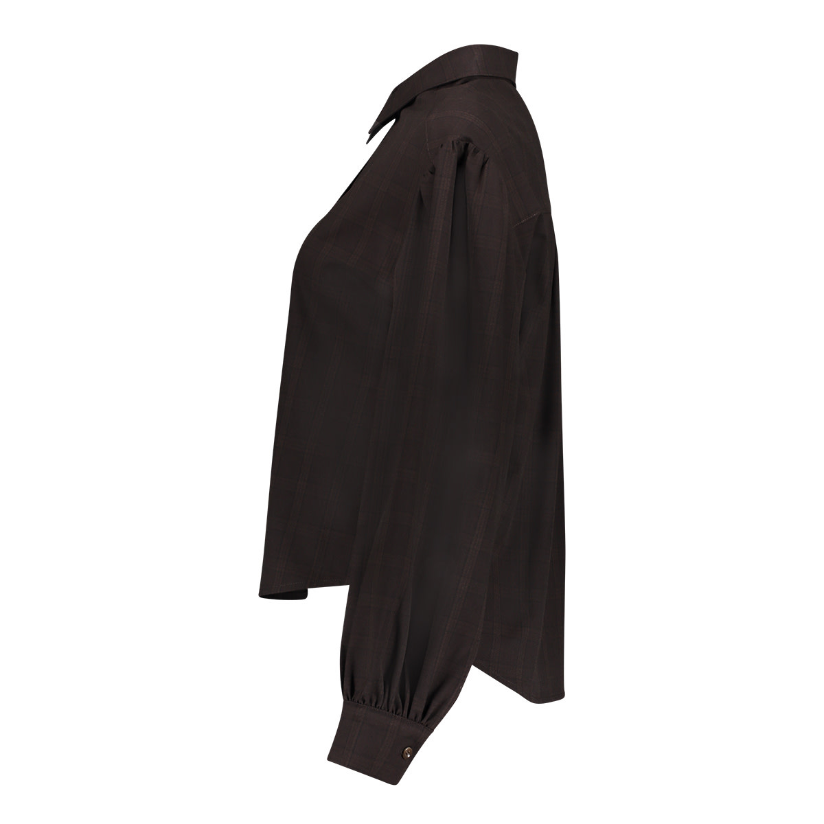 Geisha Blouse met fijne ruit en ballonmouwen bruin