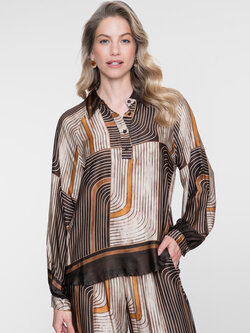 Geisha Blouse met grafische print bruin/zand