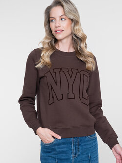 Geisha Sweater met NYC print donkerbruin