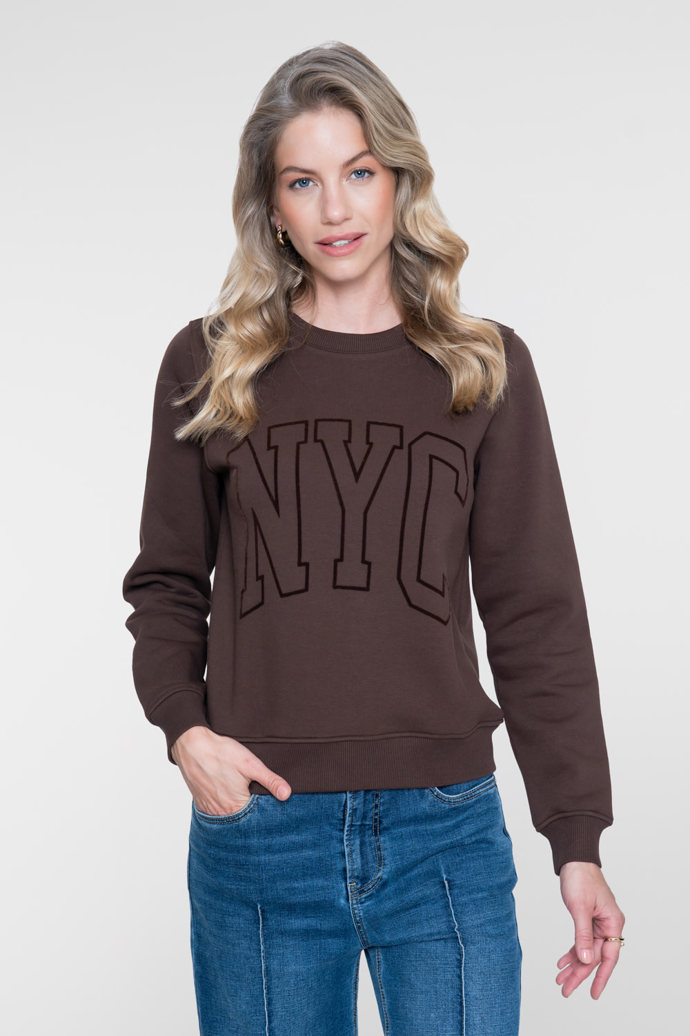 Geisha Sweater met NYC print donkerbruin