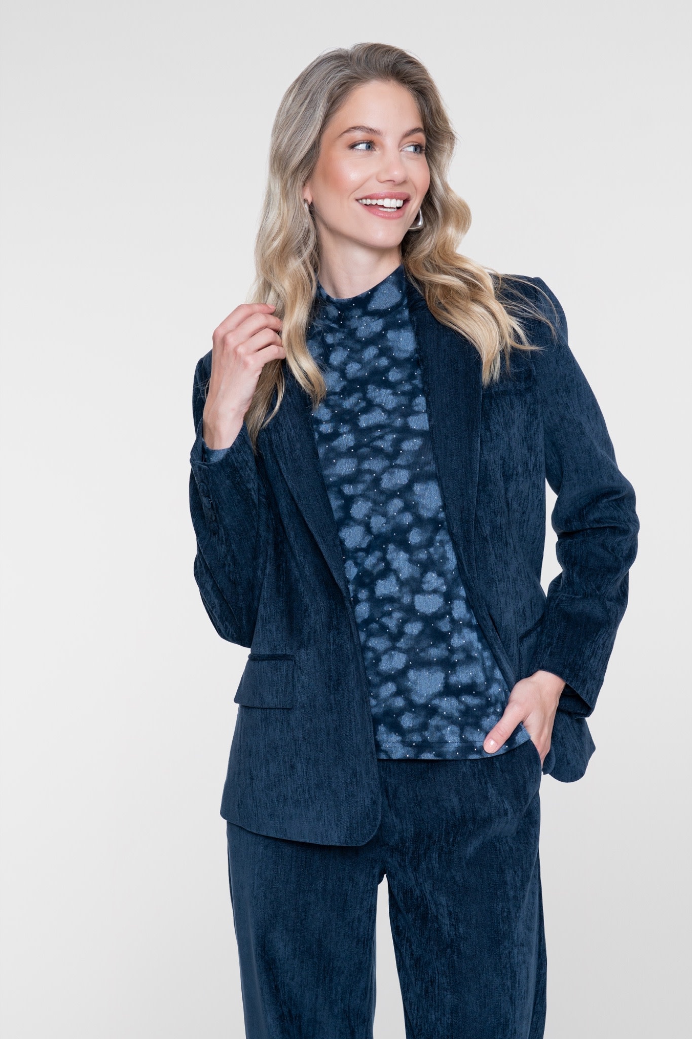 Geisha Blazer met fluweelachtige structuur indigo