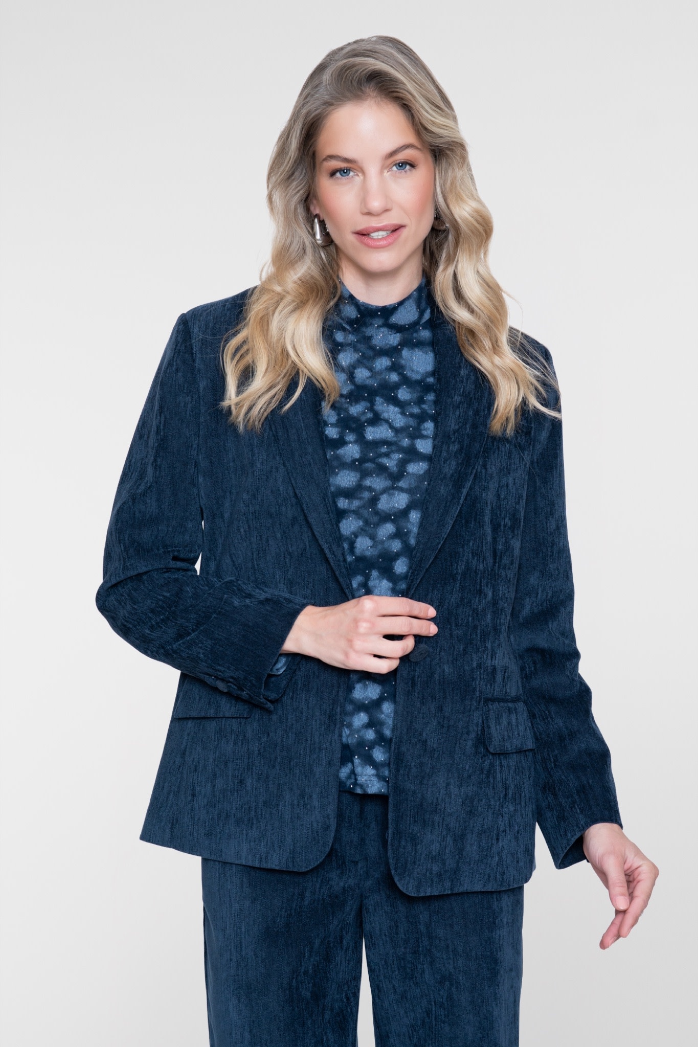 Geisha Blazer met fluweelachtige structuur indigo