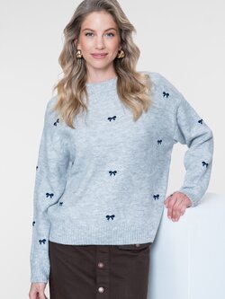 Geisha Gebreide trui met strikjes grijs/navy