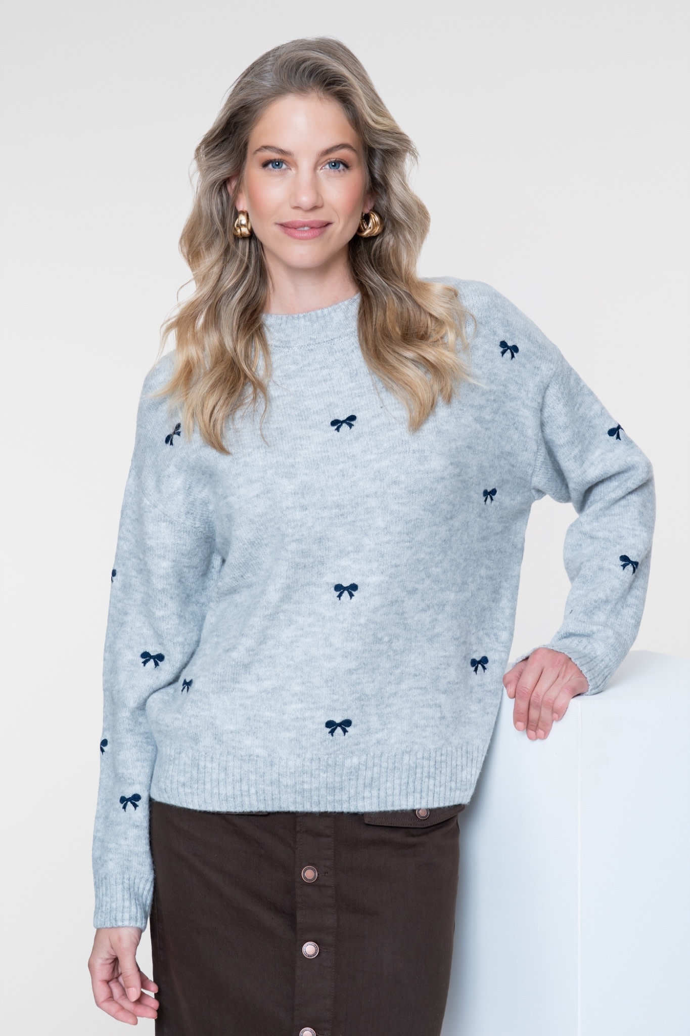 Geisha Gebreide trui met strikjes grijs/navy