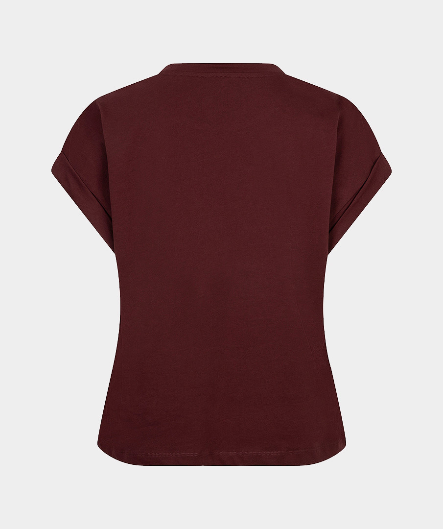 Esqualo T-shirt met omslagmouw en satijn merlot