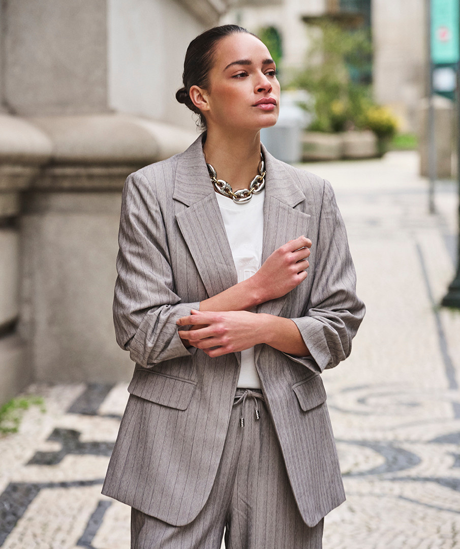 Esqualo Blazer visgraat met 3/4 mouw lichtgrijs