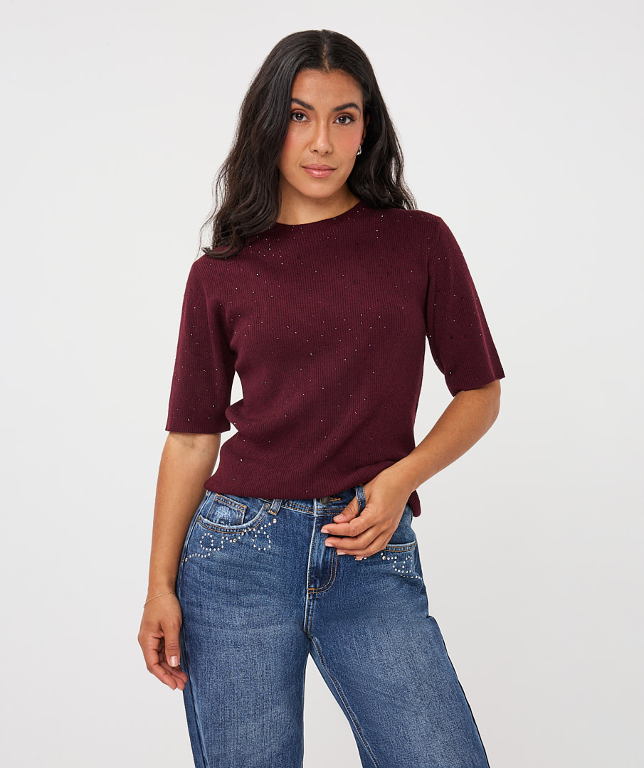 Esqualo Trui met korte mouw en studs merlot
