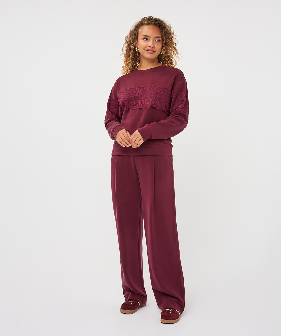 Esqualo Sweater met kant merlot