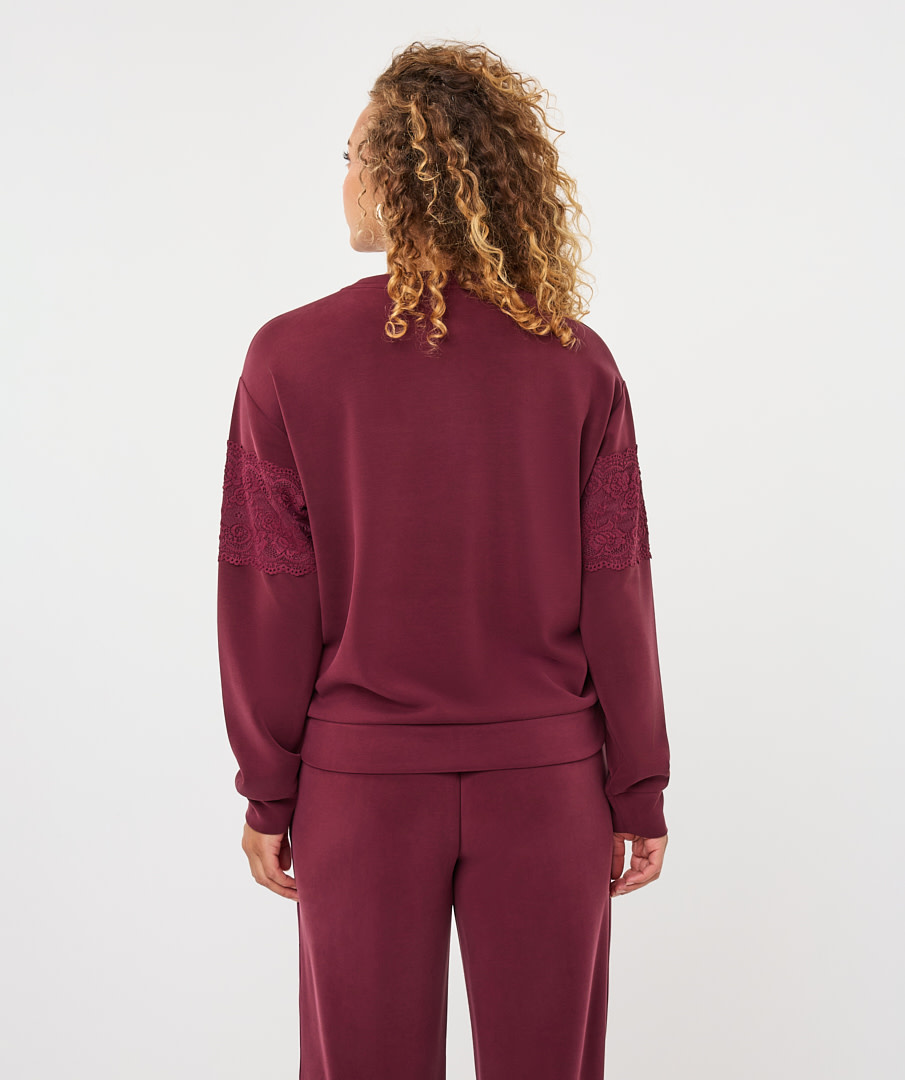 Esqualo Sweater met kant merlot