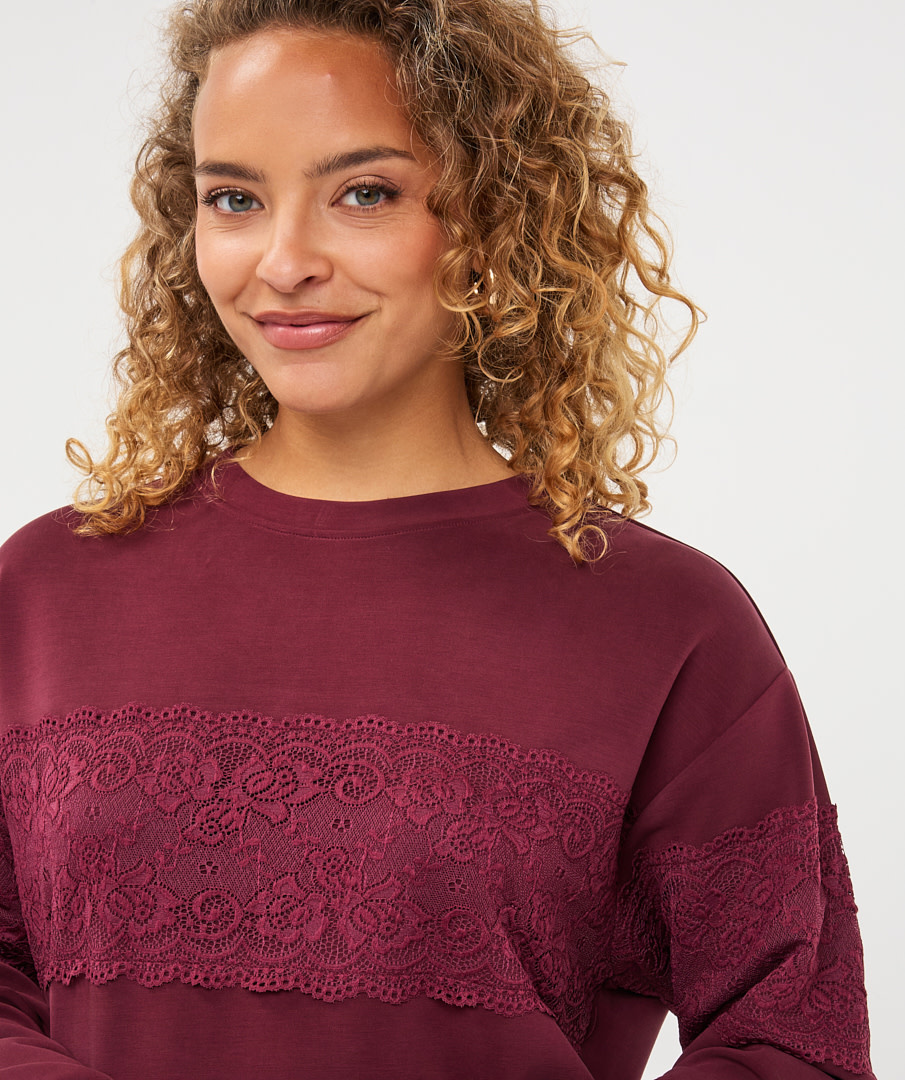 Esqualo Sweater met kant merlot