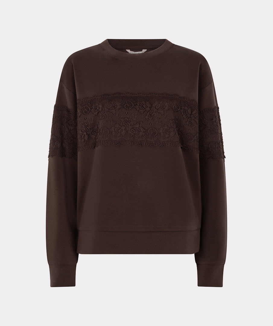Esqualo Sweater met kant cacao