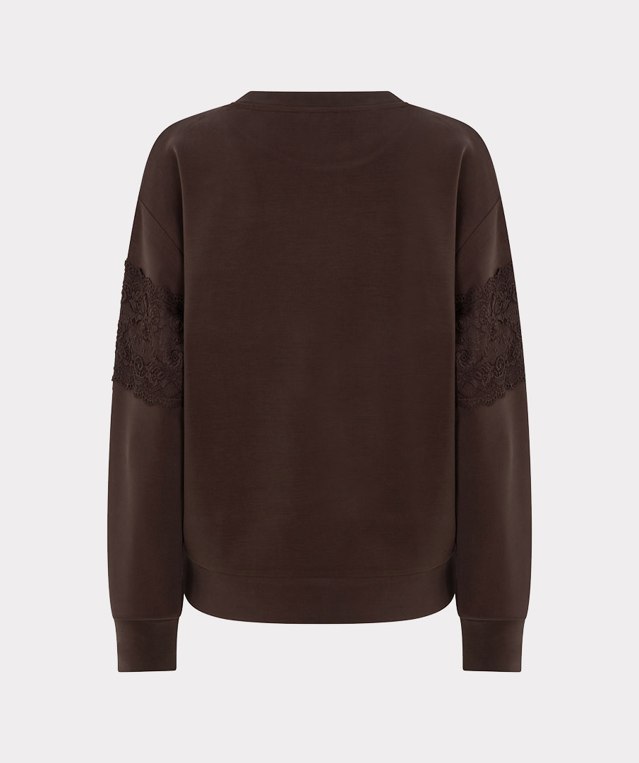 Esqualo Sweater met kant cacao