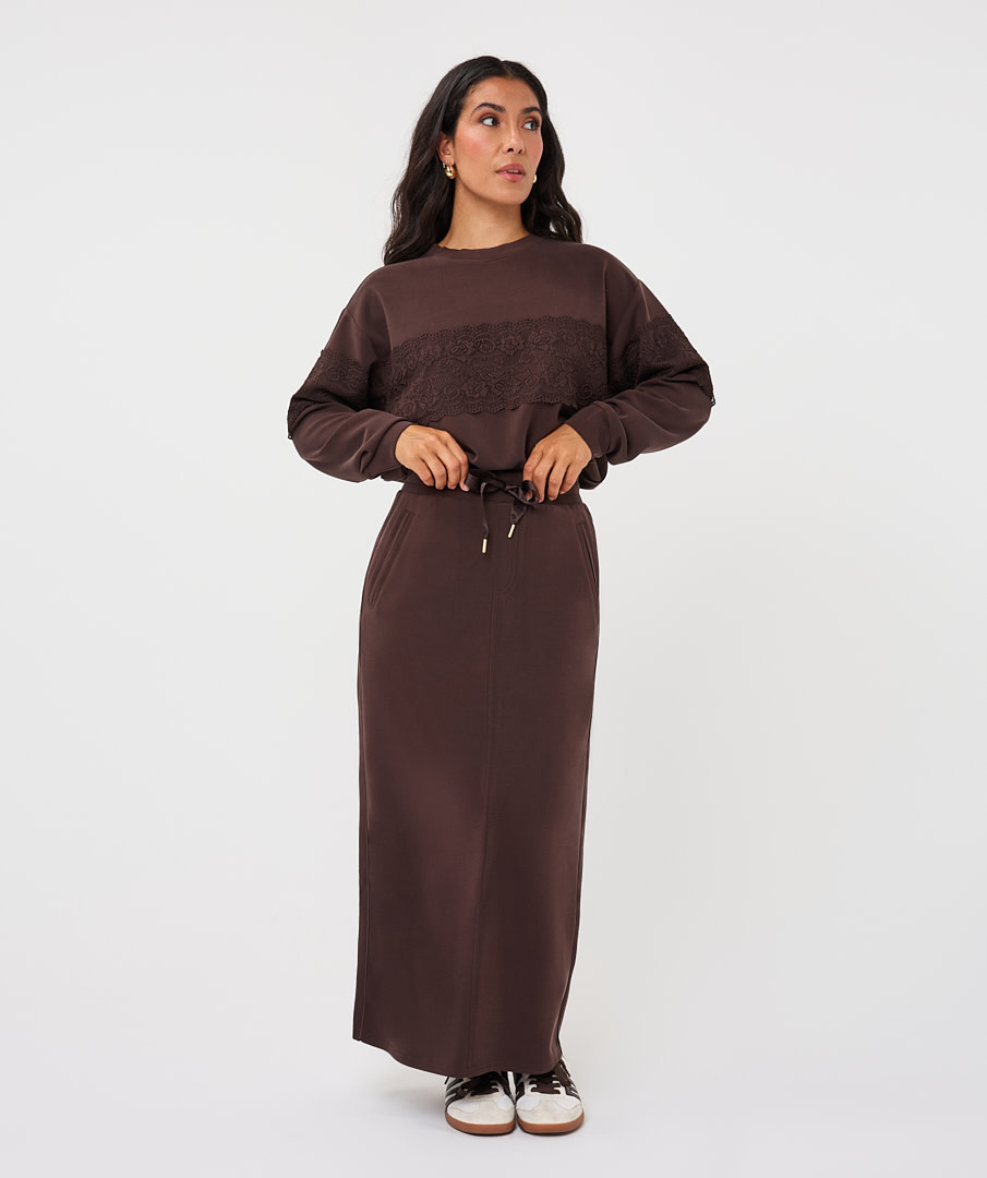 Esqualo Sweater met kant cacao