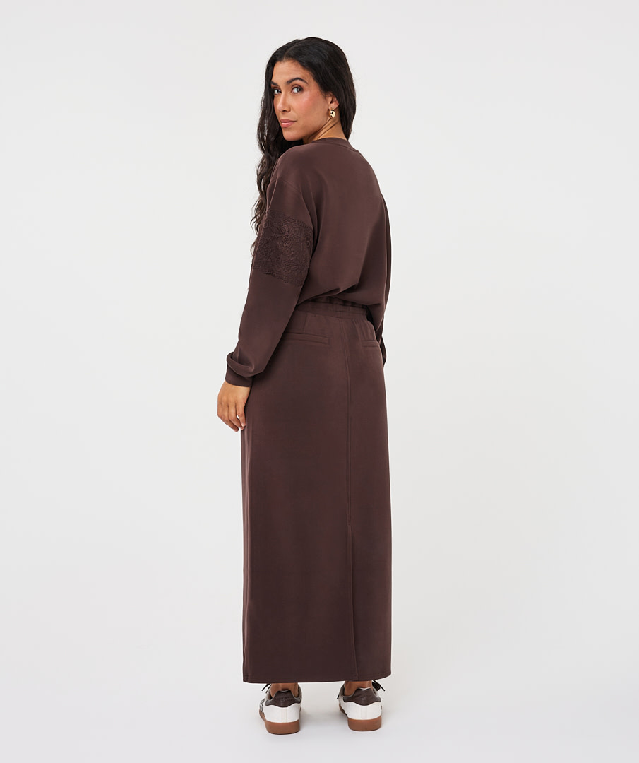 Esqualo Sweater met kant cacao