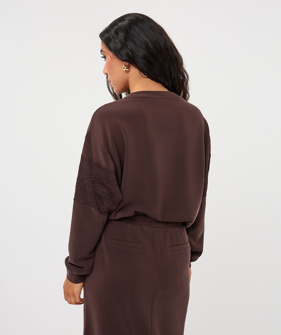 Esqualo Sweater met kant cacao