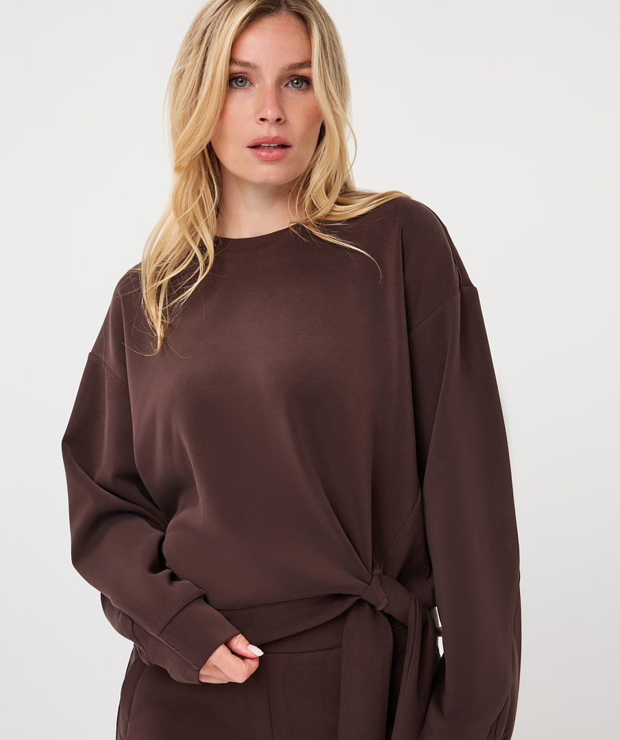 Esqualo Sweater met knoopdetail cacao