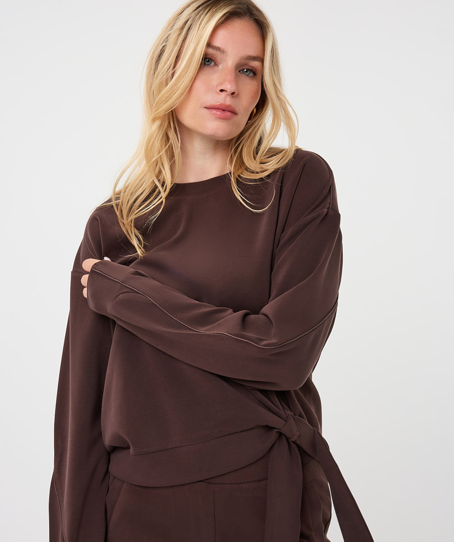 Esqualo Sweater met knoopdetail cacao