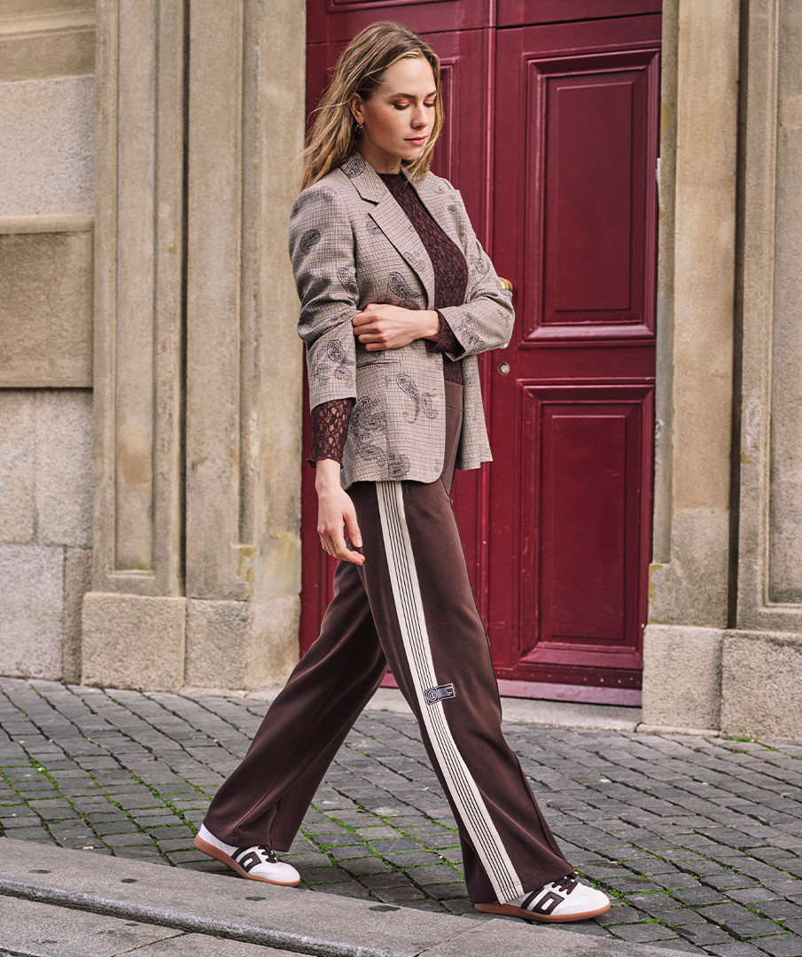 Esqualo Wijde broek met bies cacao