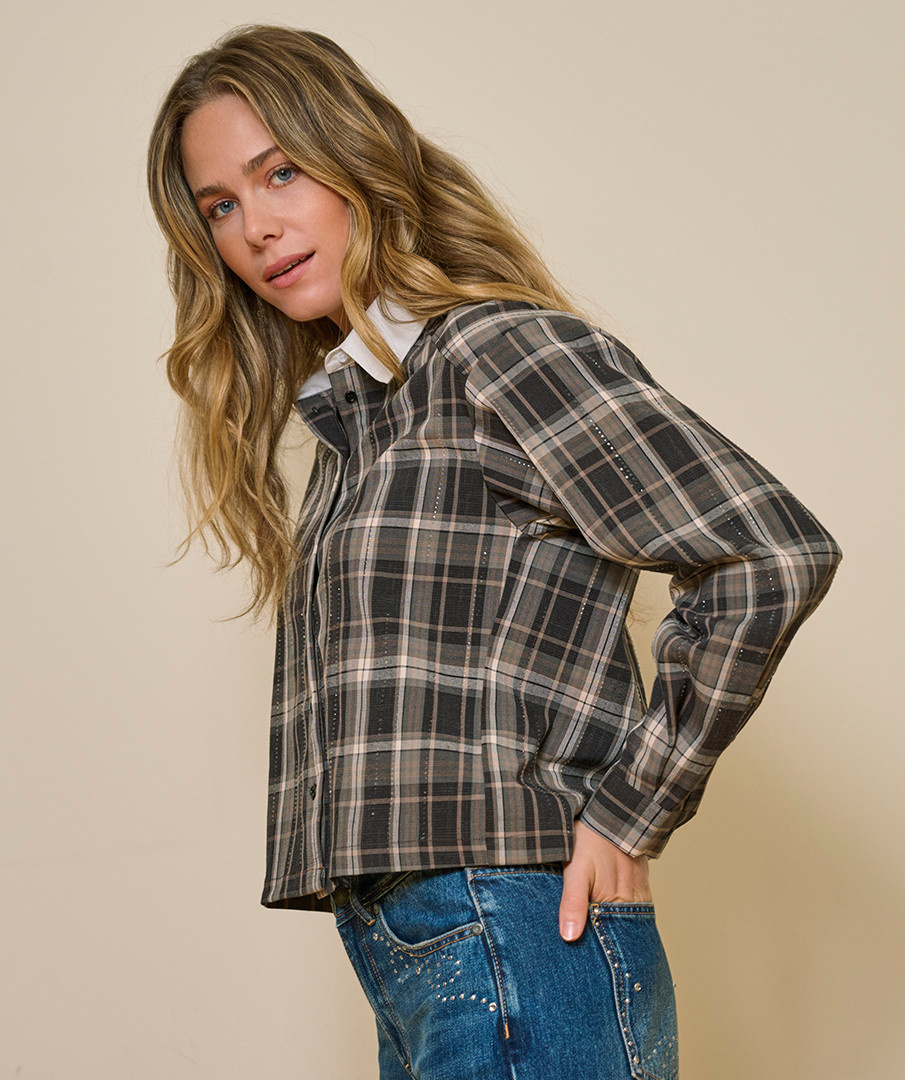 Esqualo Korte blouse met ruit en strass