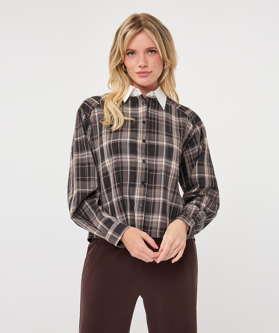 Esqualo Korte blouse met ruit en strass