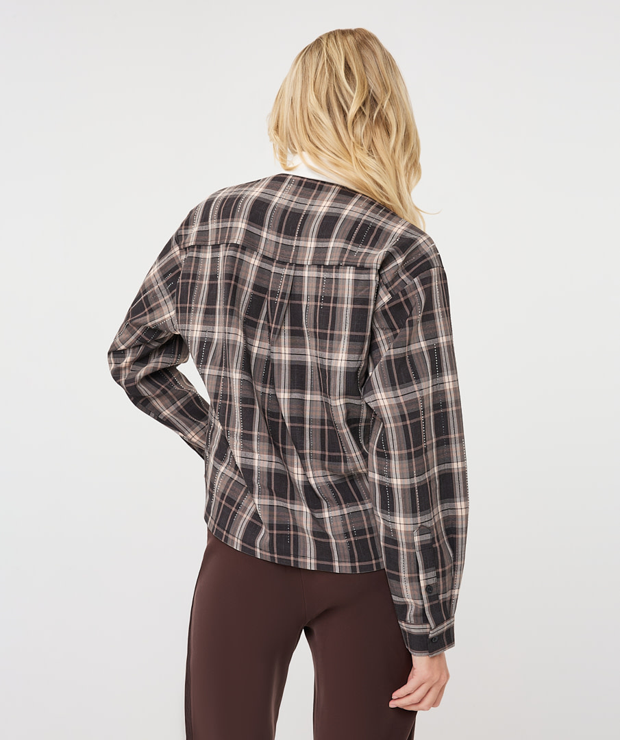 Esqualo Korte blouse met ruit en strass