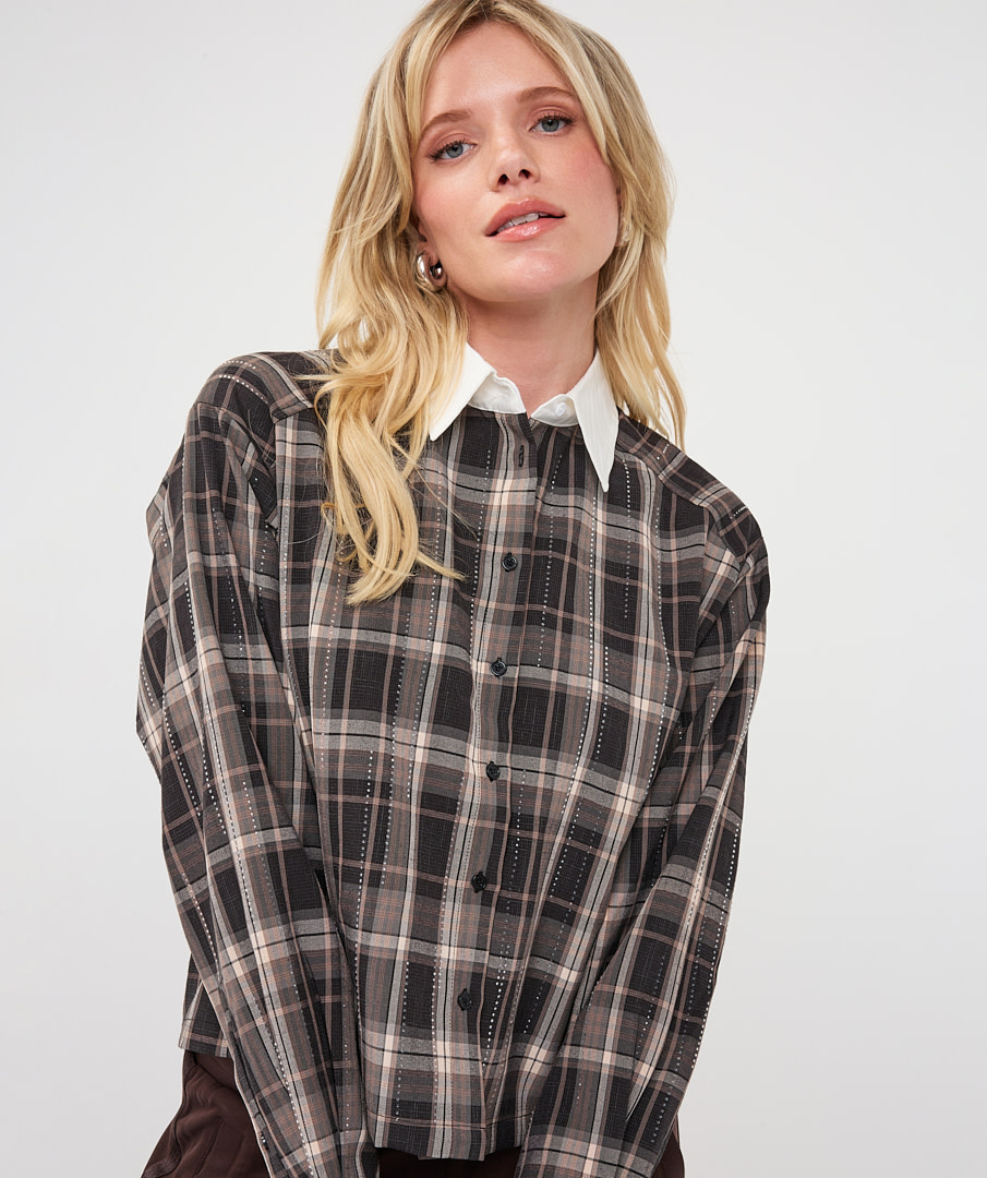 Esqualo Korte blouse met ruit en strass
