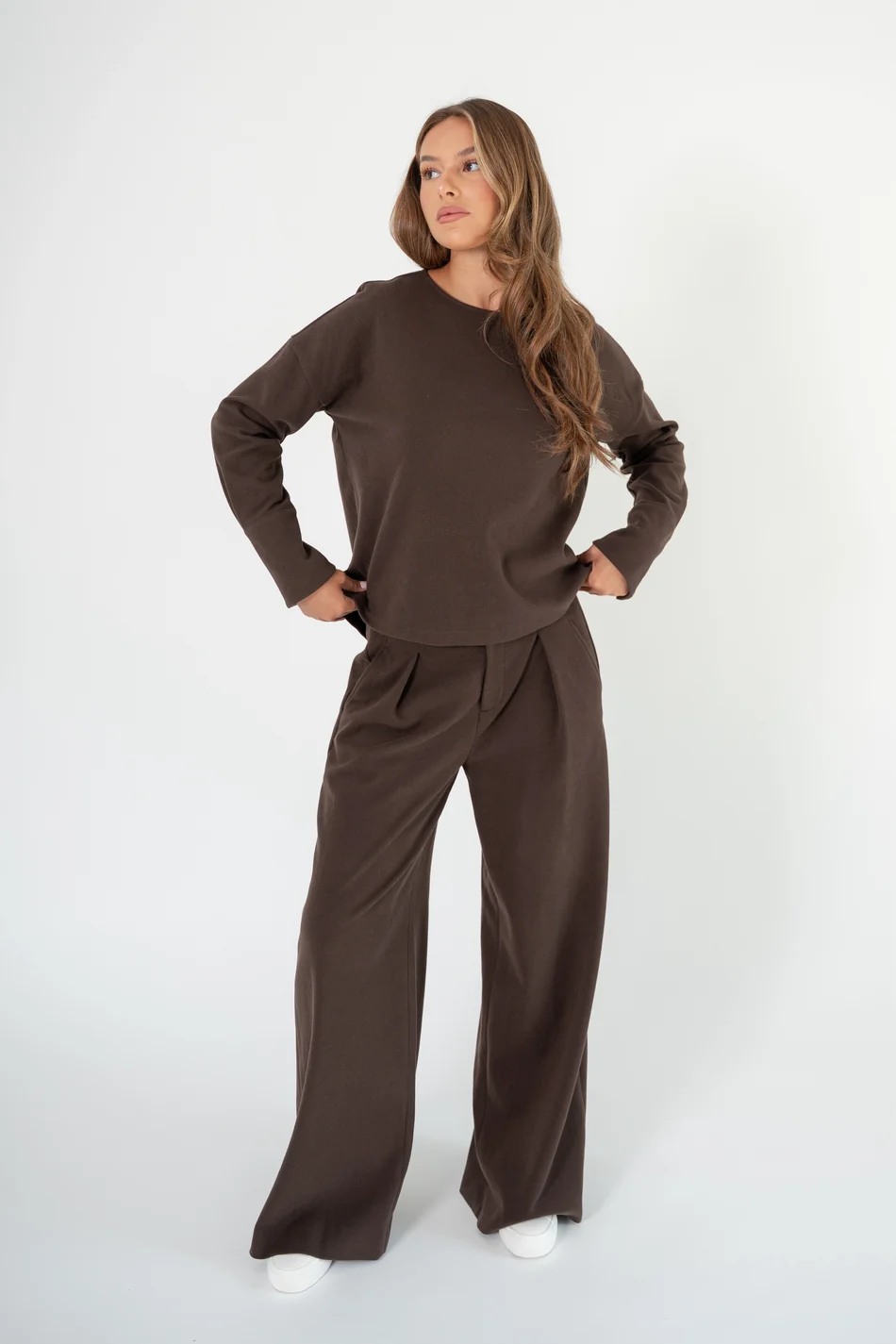 Corel Amsterdam Ella pants wide milano brush flannel Brown