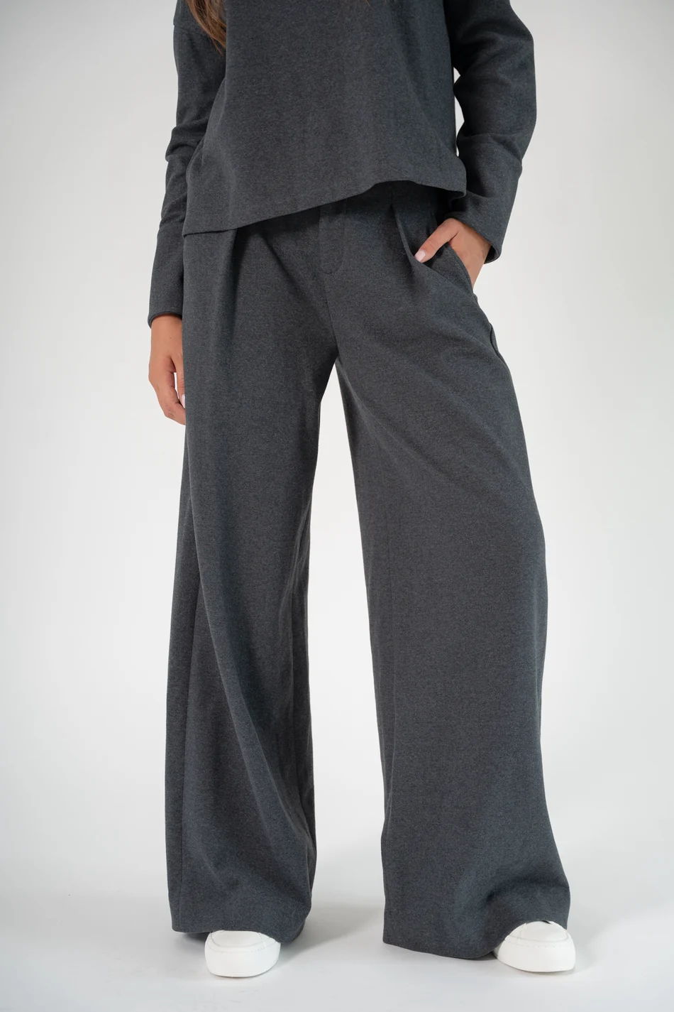 Corel Amsterdam Ella pants wide milano brush flannel Anthra Melange