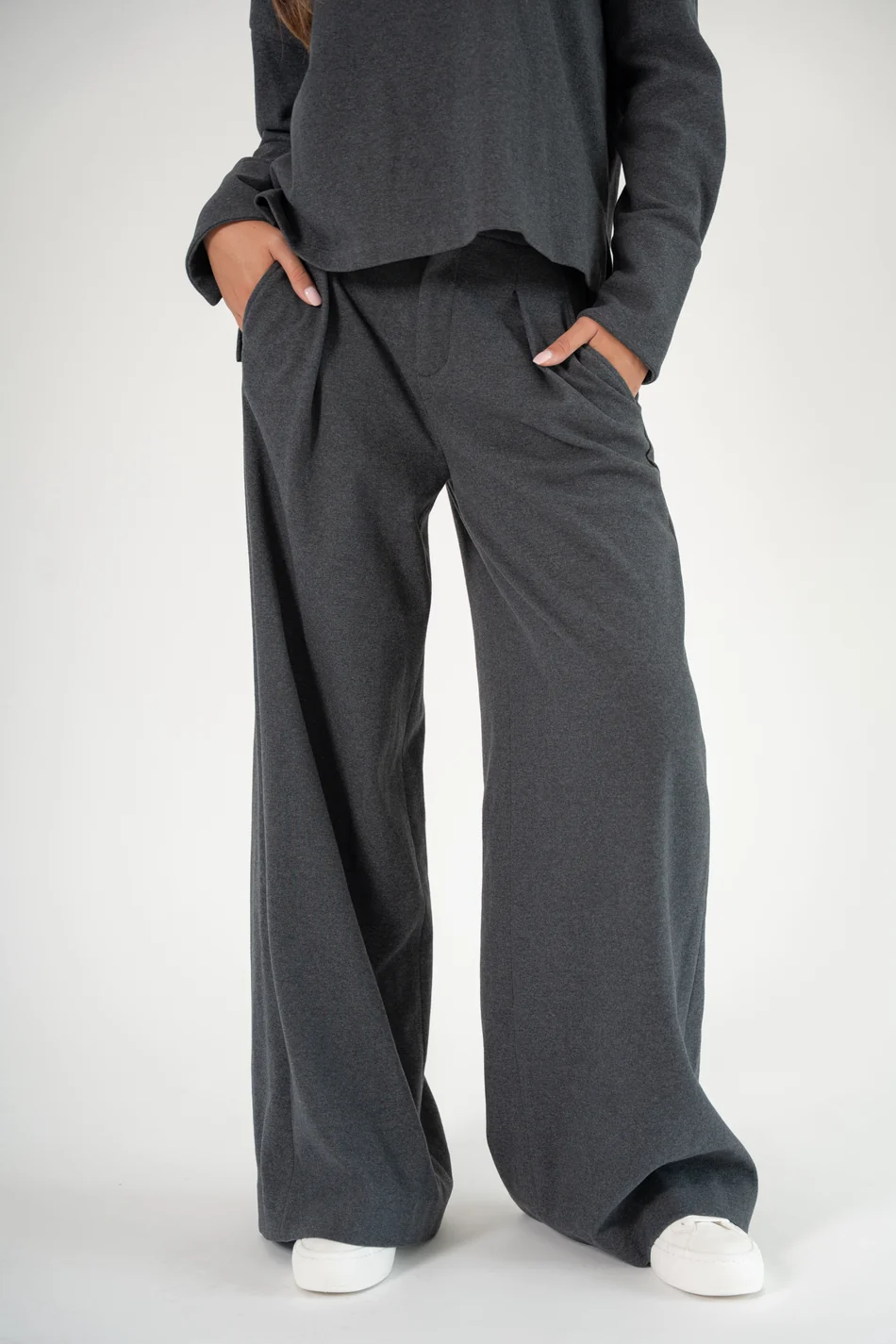 Corel Amsterdam Ella pants wide milano brush flannel Anthra Melange