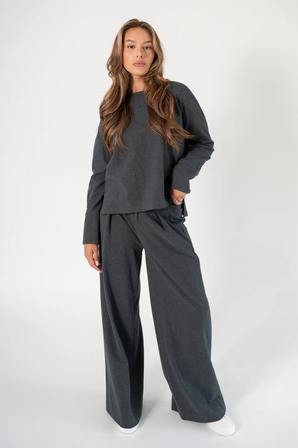 Corel Amsterdam Ella pants wide milano brush flannel Anthra Melange