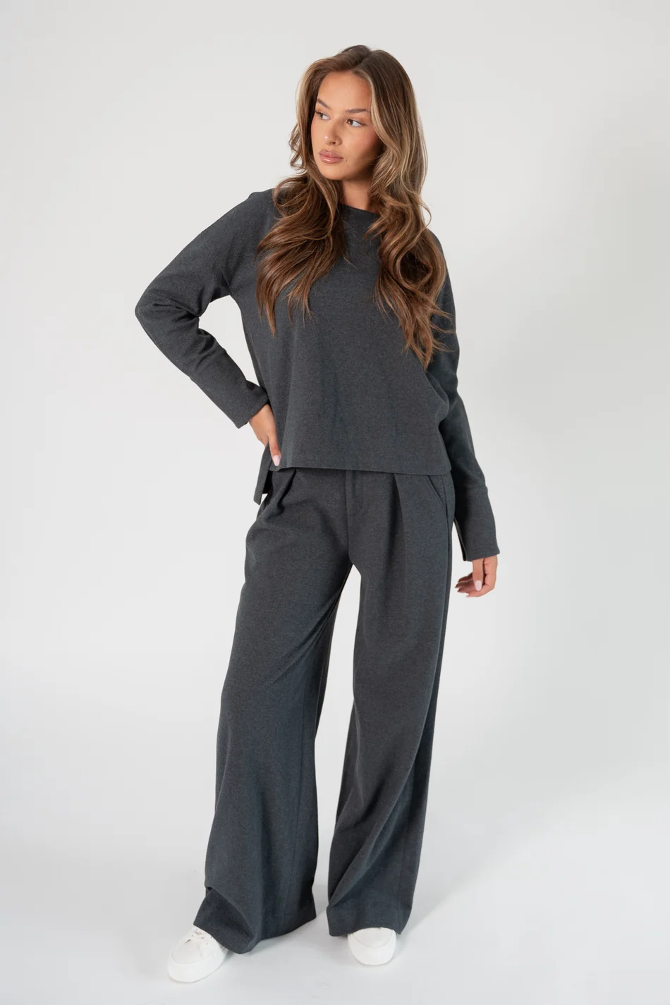 Corel Amsterdam Ella pants wide milano brush flannel Anthra Melange