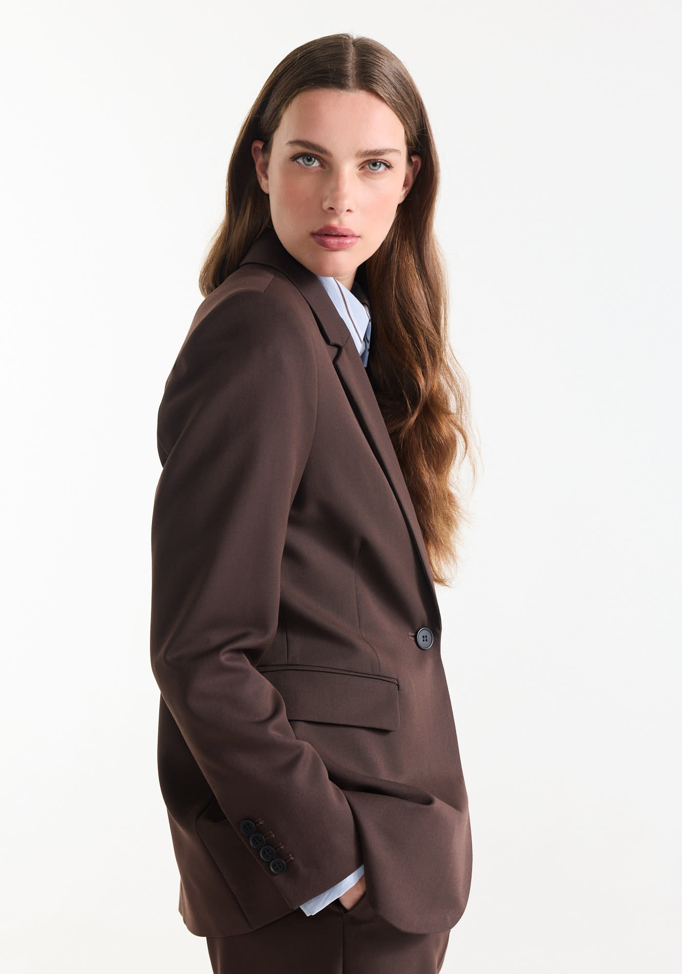Jansen Amsterdam Aisha blazer met geprinte voering donkerbruin
