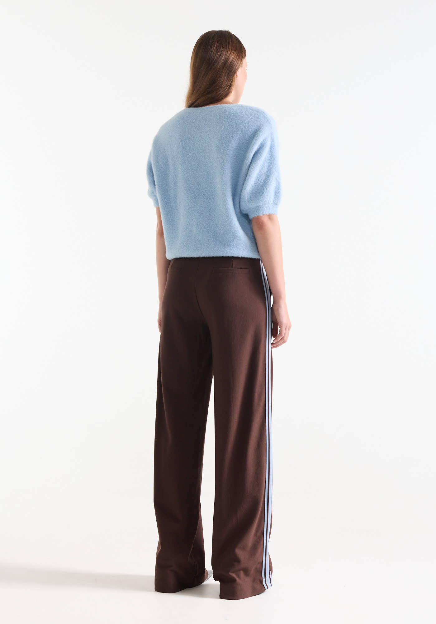 Jansen Amsterdam Aleidas wide leg broek met streep donkerbruin