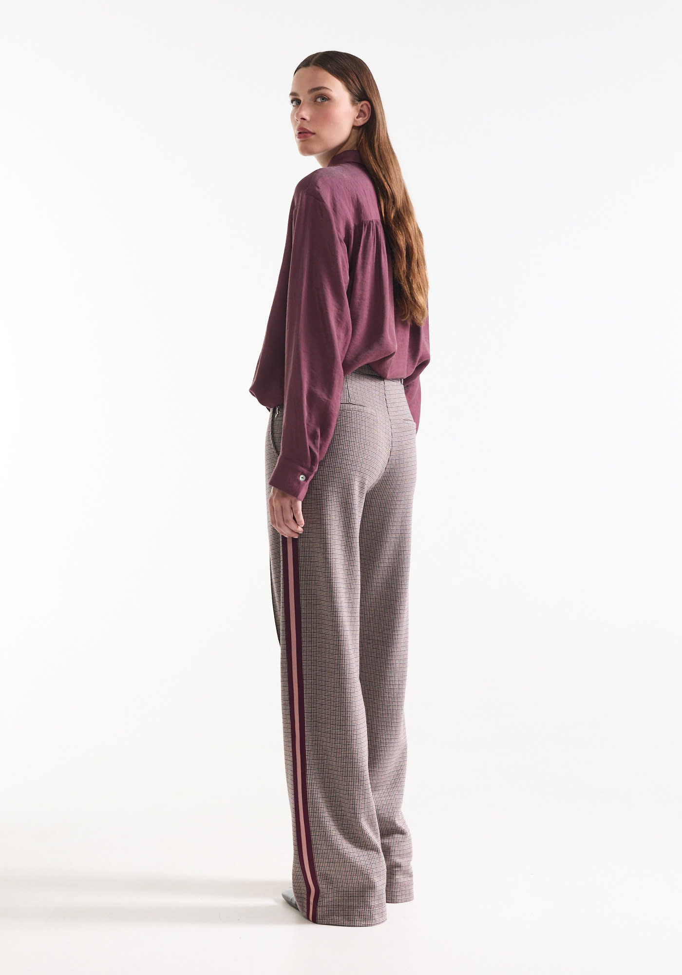 Jansen Amsterdam Aleidou wide leg broek pied-de-poule wijnrood