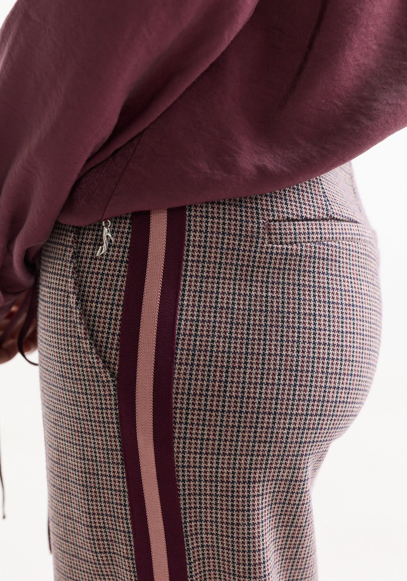 Jansen Amsterdam Aleidou wide leg broek pied-de-poule wijnrood