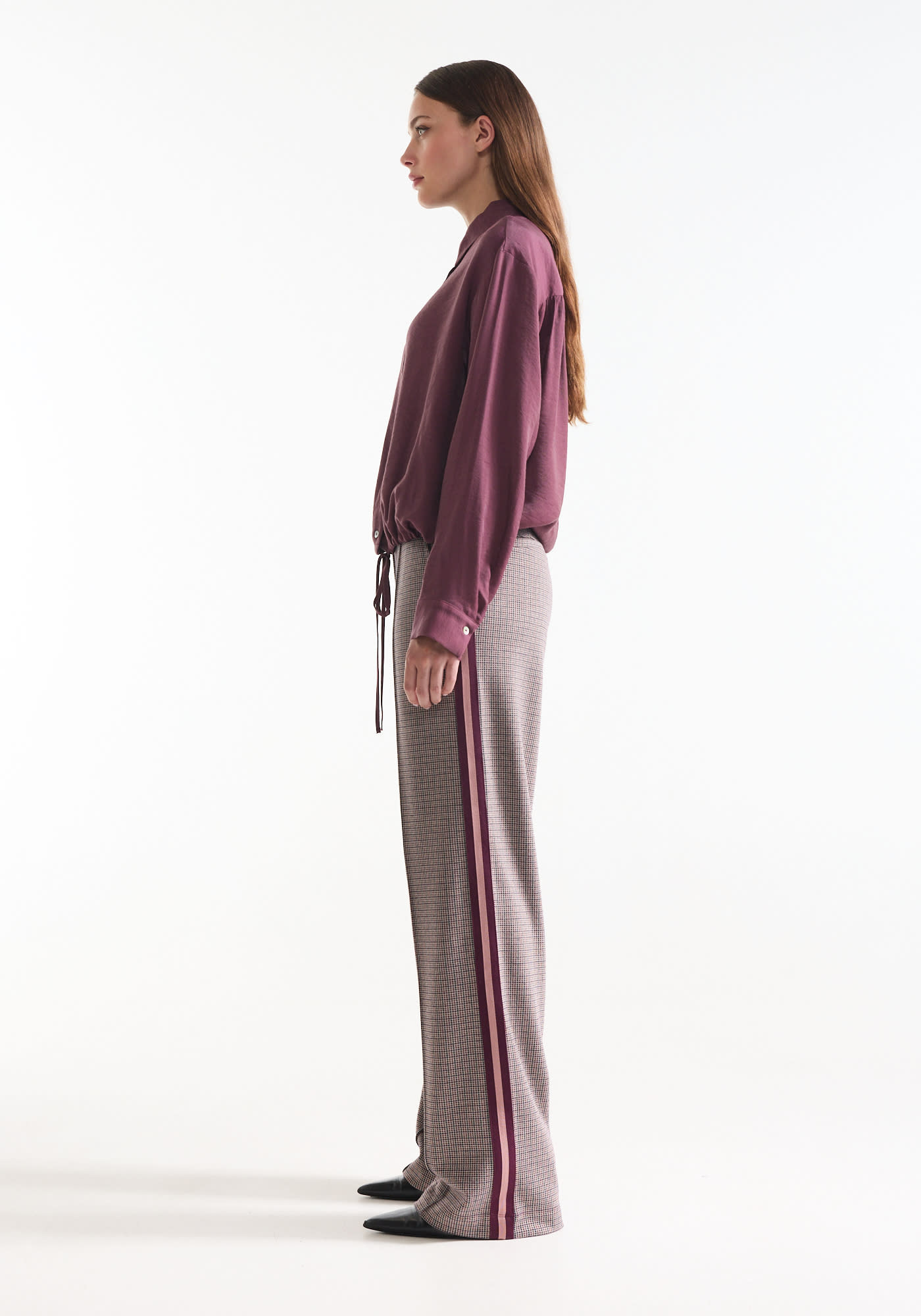 Jansen Amsterdam Aleidou wide leg broek pied-de-poule wijnrood