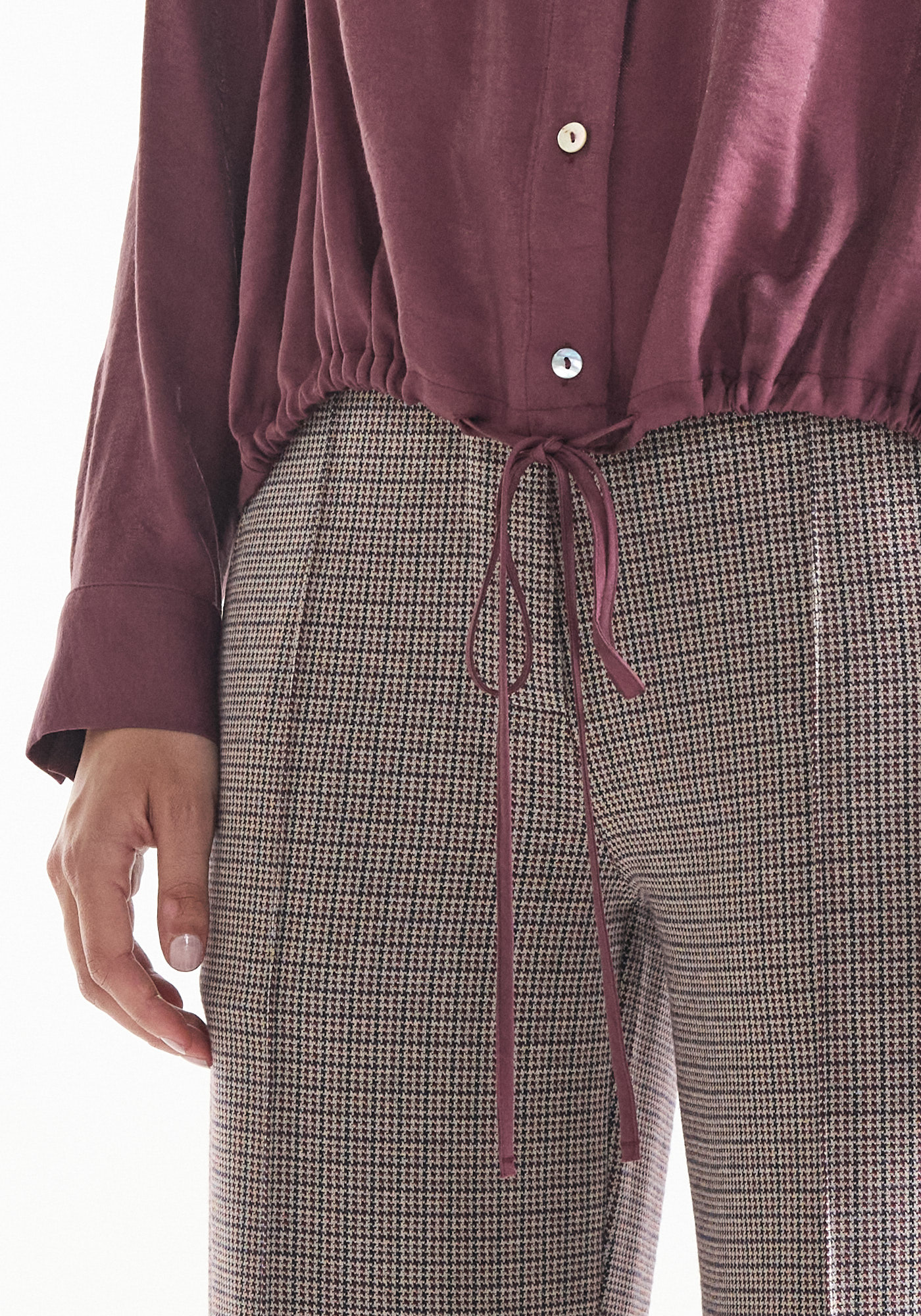 Jansen Amsterdam Aleidou wide leg broek pied-de-poule wijnrood