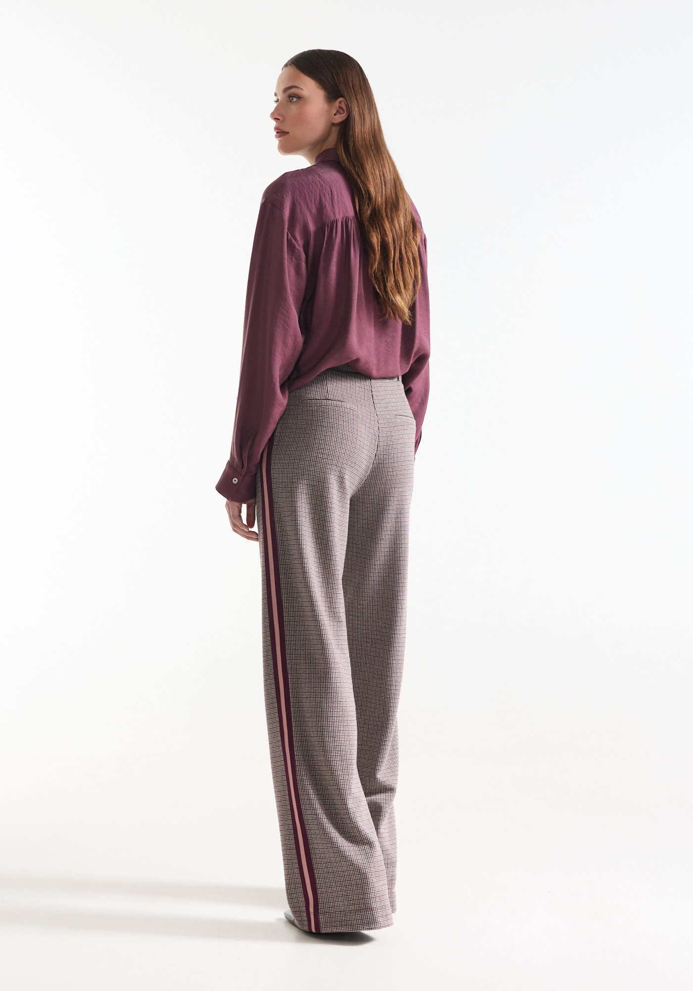 Jansen Amsterdam Aleidou wide leg broek pied-de-poule wijnrood