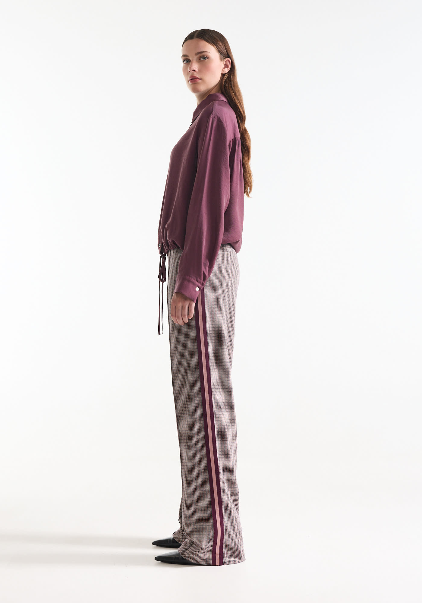 Jansen Amsterdam Aleidou wide leg broek pied-de-poule wijnrood