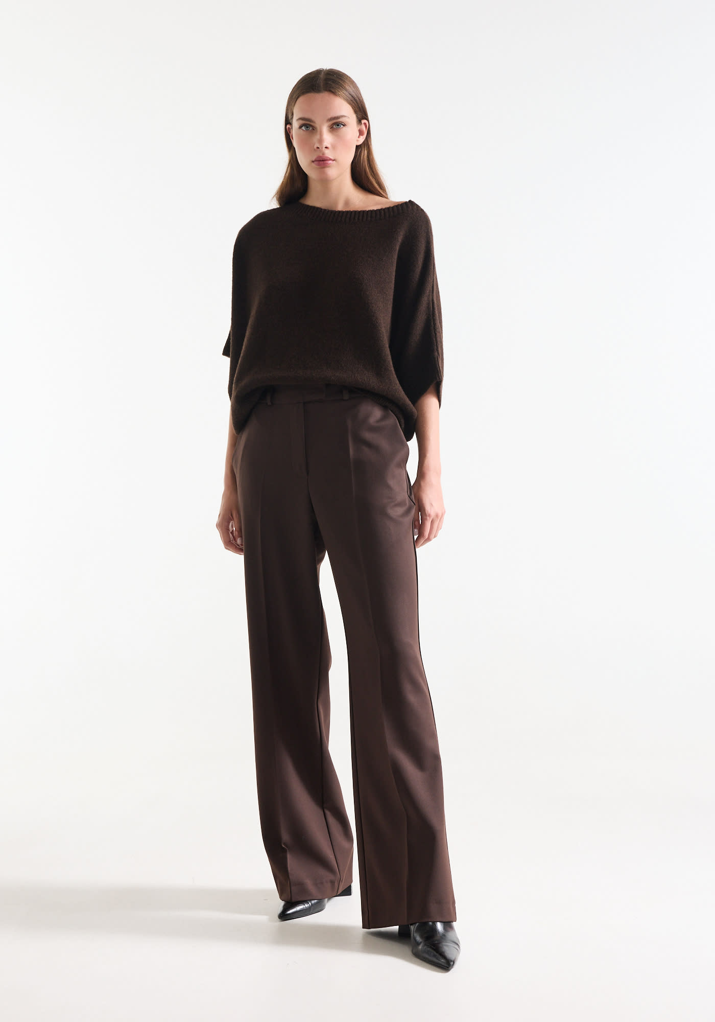 Jansen Amsterdam Alice wide leg broek donkerbruin