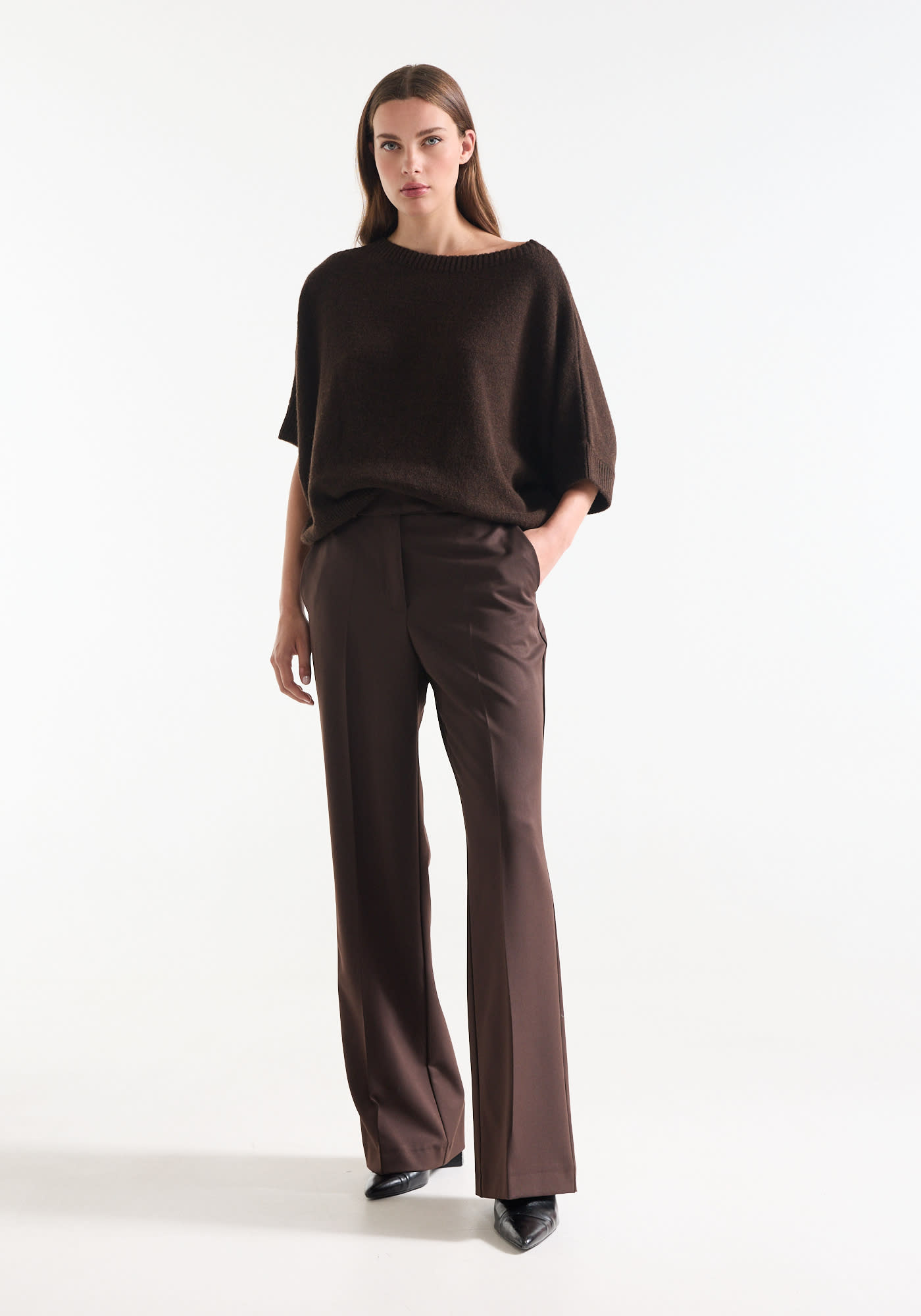 Jansen Amsterdam Alice wide leg broek donkerbruin