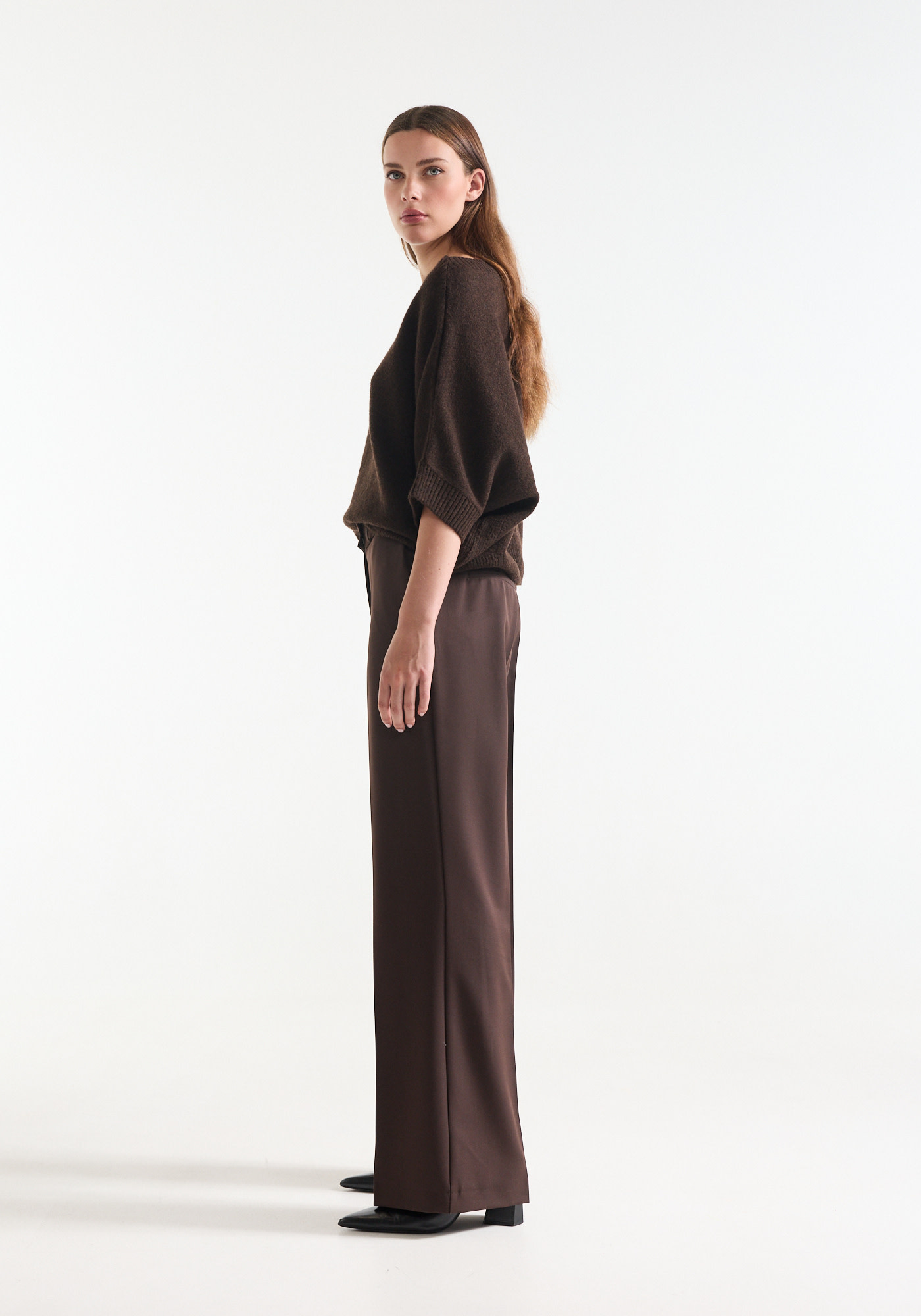 Jansen Amsterdam Alice wide leg broek donkerbruin