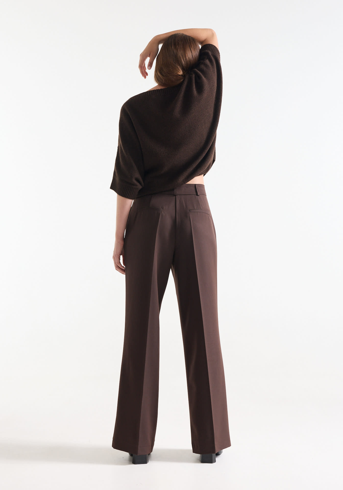 Jansen Amsterdam Alice wide leg broek donkerbruin